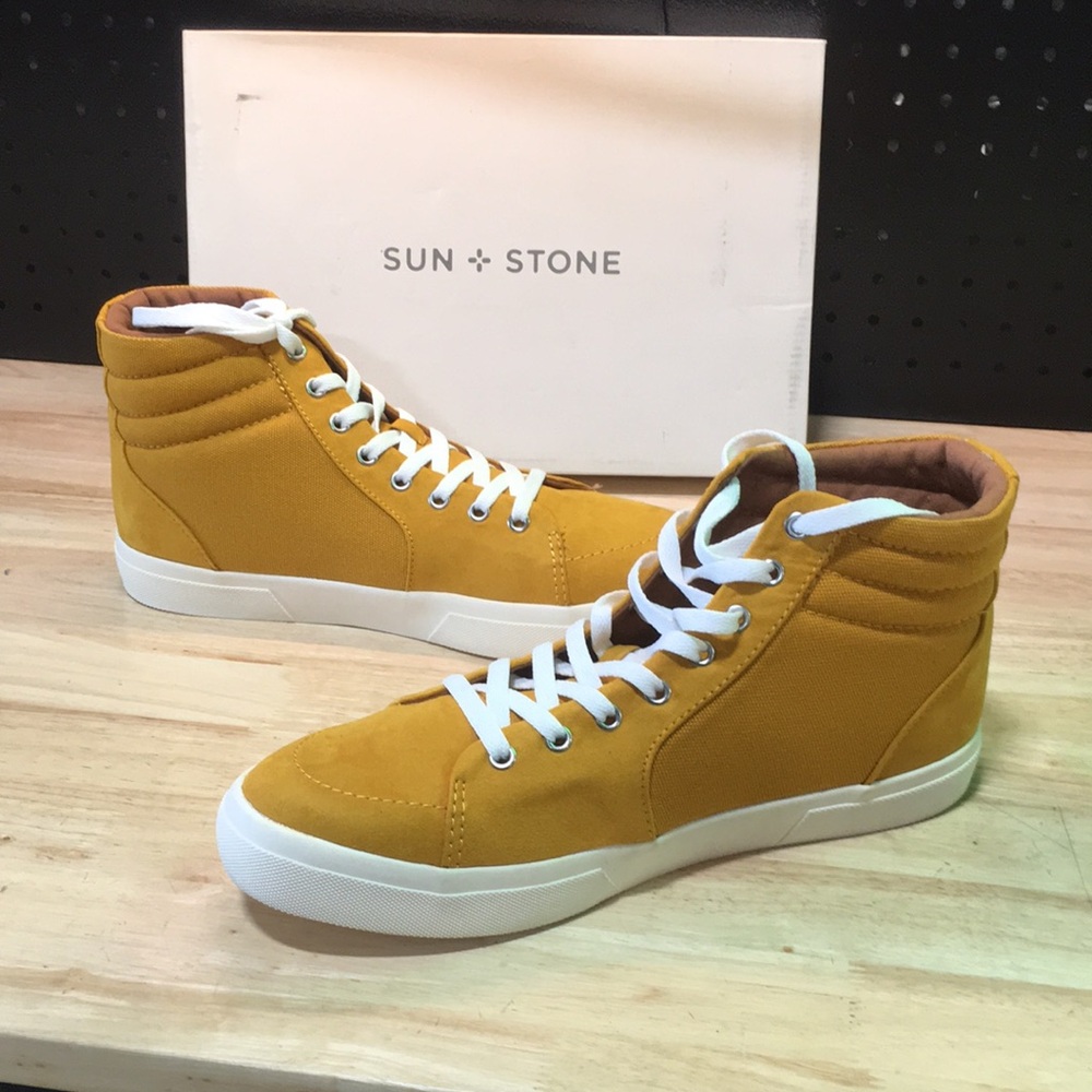 New WB Mens Sun + Stone Men's Mustard High-Top Sneakers